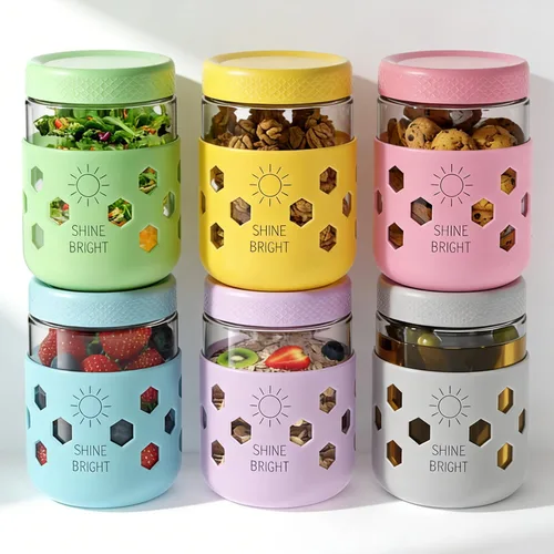 Vista 8 de Paquete de 4 tazas de yogur para parfait con tapas reutilizables, recipientes de plástico de 20 onzas para avena para llevar con compartimento
