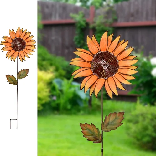 Vista 9 de Estacas de jardín de flores, letrero de metal para patio, estaca decorativa de plantas de girasol, arte de césped, decoración de patio, adornos