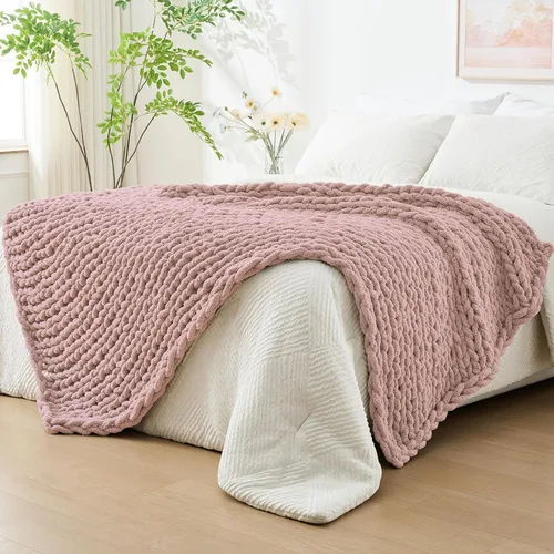 Vista 13 de Bigacogo - Cobija de punto grueso de 40 x 40 pulgadas, de felpilla, 100% tejida a mano, cobija pequeña de punto trenzado suave y grueso, con nudo