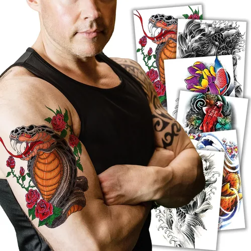 Vista 13 de Kotbs 6 hojas de tatuajes temporales realistas de animales realistas para hombres y mujeres, calcomanías de tatuaje impermeables para adolescentes