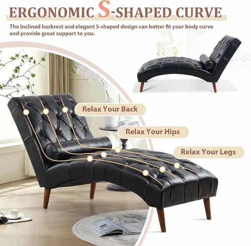 Vista 5 de Tumbona de piel sintética para interiores con almohada, moderna tumbona, sillas ergonómicas tapizadas de poliuretano sin brazos con botones