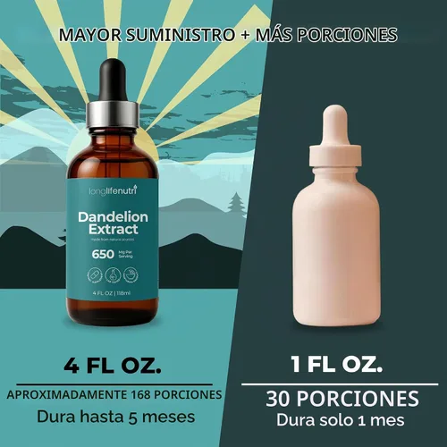 Vista 3 de Gotas líquidas de extracto de raíz de diente de león, procedentes de Taraxacum Officinale, 4 onzas líquidas para digestión natural y bienestar