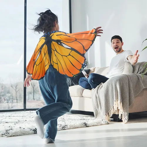 Vista 4 de Creatoy Fairy Butterfly-Wings-Costume for Girls Boys Monarch Butterfly Pretend Play Birthday Gifts Party Favors