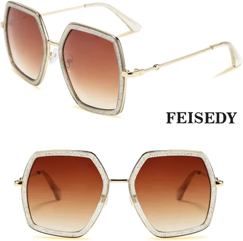 Vista 5 de FEISEDY Gafas de sol inspiradas en hexágono grandes para mujer, diseño irregular, estilo geométrico B2503