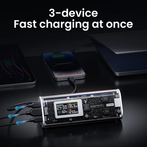 Vista 5 de SHARGEEK 170 Power Bank, Cargador Portátil de Alta Capacidad Total de 170 W y 24,000 mAh con Pantalla Inteligente, Paquete de Batería IP66 de 140 W