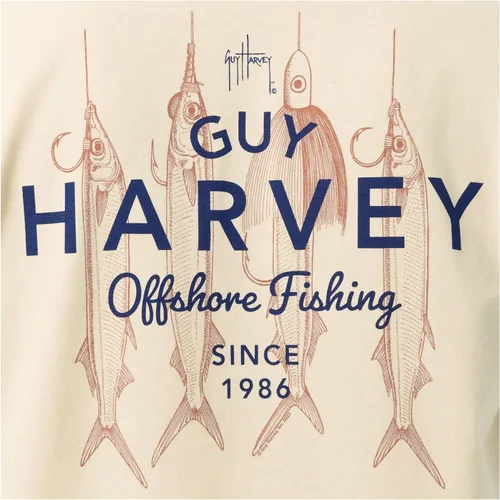Vista 5 de Guy Harvey Camiseta de manga corta con bolsillo gráfico de algodón OG para hombre Leche de Almendra/Rig Masters