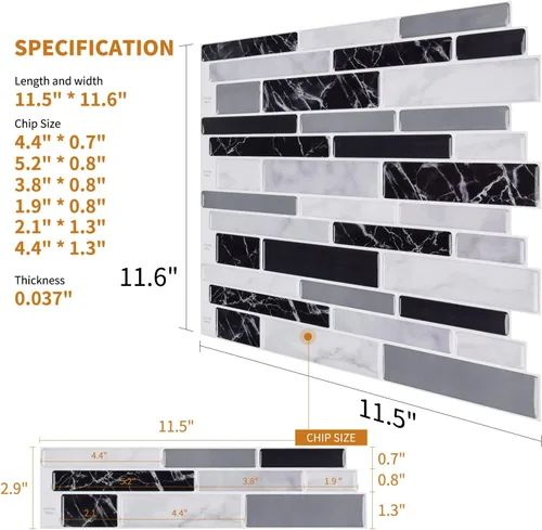 Vista 6 de WOWSTAR 10 hojas de azulejos autoadhesivos para salpicaduras en la pared de la cocina, azulejos adhesivos para salpicaduras en la cocina