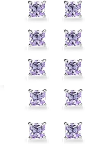 Vista 2 de Juego de 5 pares de aretes cuadrados de plata de ley con piedras preciosas de corte princesa de 0.197 in