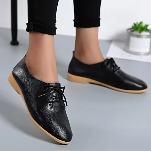 Vista 3 de Zapatos deportivos de moda para mujer, zapatos casuales de cuero con cordones, puntera puntiaguda, tacón bajo, mocasines ligeros, cómodos