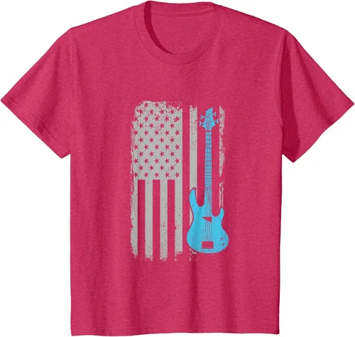 Vista 37 de Electric Bass Guitar Player American Flag Musician T-Shirt Asphalt Grey