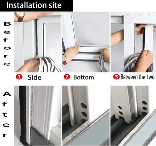 Vista 5 de TamBee Burlete autoadhesivo para ventanas y puertas, color negro y gris, 2 unidades (16.5 pies)