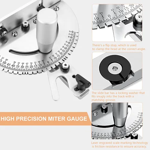 Vista 4 de Sanpyl Sierra de mesa ingletadora universal de aluminio de alta precisión con múltiples topes angulares, herramientas accesorios de bricolaje