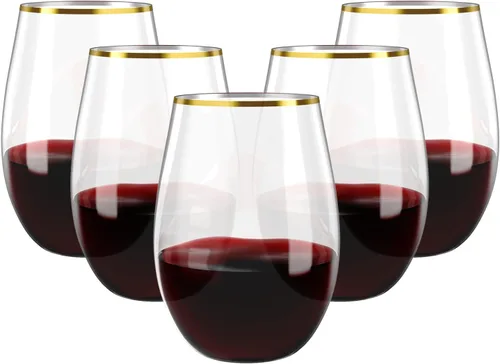 Vista 11 de FOCUSLINE Paquete de 32 copas de vino de plástico sin tallo, vasos de vino desechables transparentes de 12 onzas, copas de vino de plástico