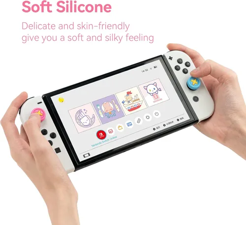 Vista 3 de GeekShare Bonitas tapas de silicona con agarre para el pulgar, funda de joystick compatible con Nintendo SwitchOLEDSwitch Lite, 4
