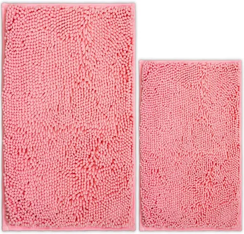 Vista 27 de Juego de 2 tapetes de baño de chenilla, superabsorbentes, con fuerte respaldo antideslizante de PVC, tapetes de baño para baño, peludos