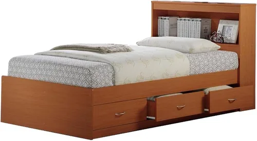 Vista 10 de Pemberly Row Cama de almacenamiento tamaño individual con cabecera de estantería, madera duradera, acabado blanco, 3 cajones, deslizadores