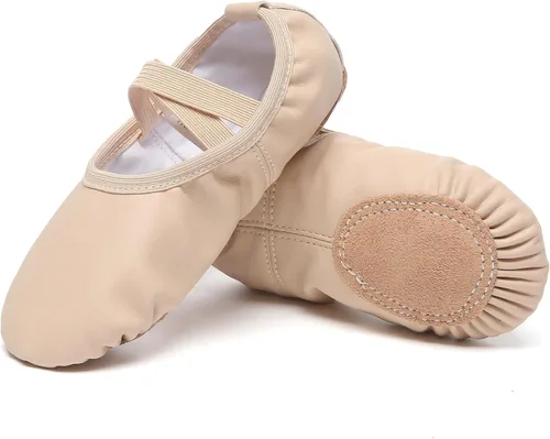 Vista 15 de Danzcue Zapatos de ballet para mujer, lona suave, piel sintética, zapatillas de baile para adultos, ideales para mujeres
