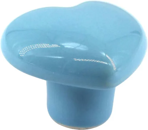 Vista 3 de Flomore Pomo de cerámica azul para cajones de armario para habitación de niños, tirador en forma de corazón para cajones de aparador