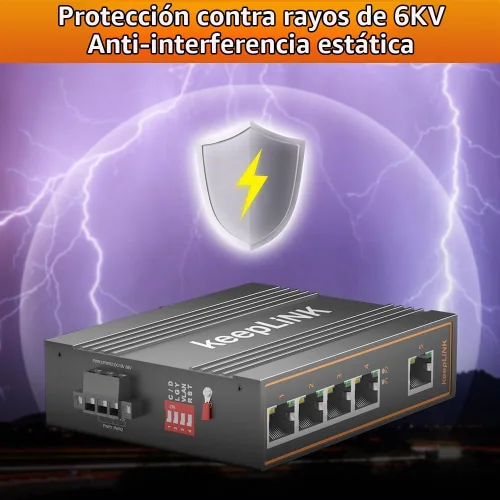 Vista 6 de Interruptor PoE industrial de 5 puertos no gestionado, interruptor de riel DIN Fast Ethernet de 125 W, IP40, rango de temperatura de funcionamiento