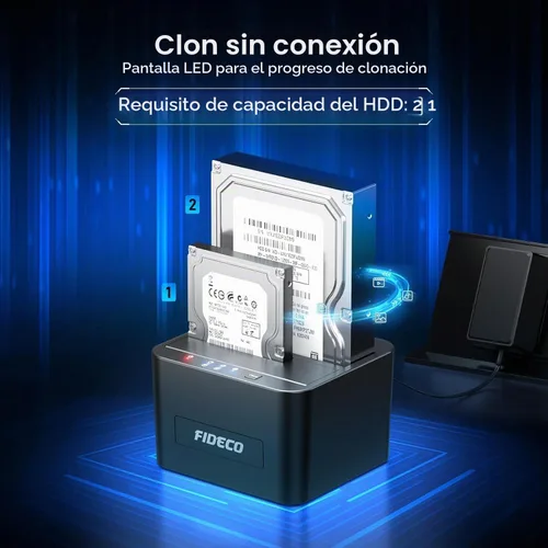 Vista 3 de Estación de acoplamiento de disco duro externo FIDECO, base de disco duro para HDD SATA SSD de 2.5 y 3.5 pulgadas, estación de acoplamiento de disco