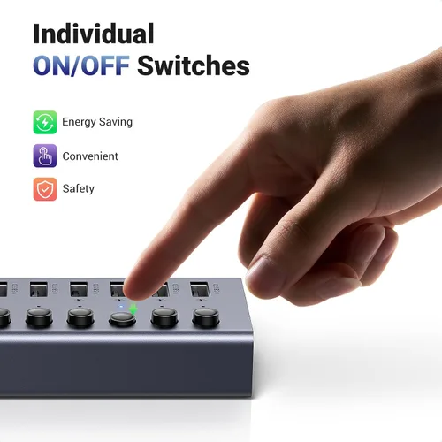 Vista 6 de UGREEN - Hub USB 3.0, adaptador USB de 7 puertos con 4 puertos de carga inteligente, divisor USB con interruptores individuales de encendido/apagado