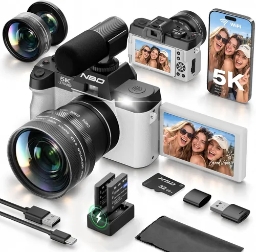 Vista 11 de NBD Cámaras digitales 5K 64MP para fotografía con WiFi de doble lente Negro