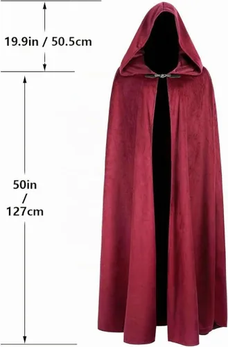 Vista 4 de JPXH Capa medieval con capucha, capa renacentista, disfraz de Halloween Rojo