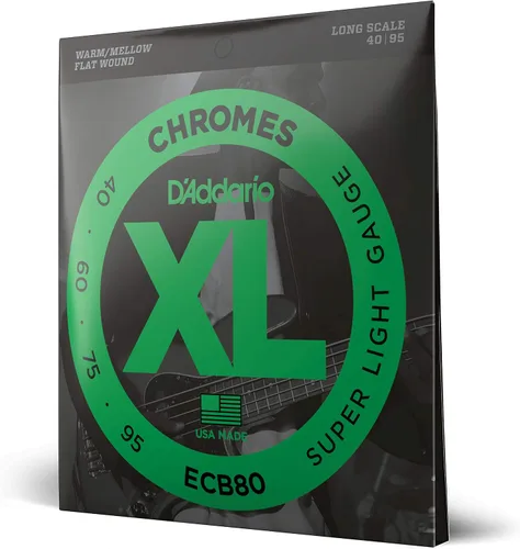 Vista 12 de D'Addario XL Chromes Cuerdas de Guitarra Bajo con Entorchado Plano - ECB81M - Escala Media - Regular Ligero, 45-100