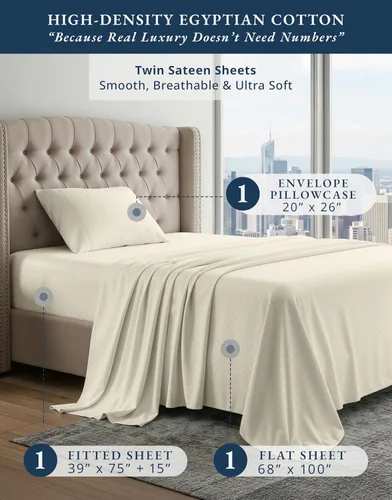 Vista 327 de LANE LINEN - Sábanas individual 100% algodón egipcio suave, cómodo y grueso de calidad de hotel, costuras reforzadas totalmente elásticas, sin