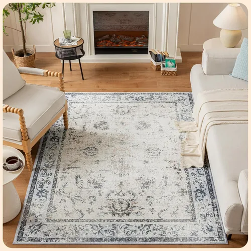 Vista 224 de Istana Alfombra larga antideslizante de 2.5 x 8 para el hogar, para pasillo y cocina, lavable, sedosa y suave al tacto, elegante, color azul y marfil