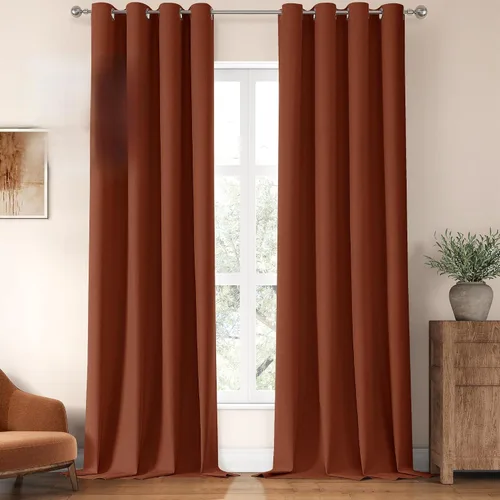 Vista 130 de ChrisDowa Cortinas 100% Opacas de Abedul Sólido de 45 Pulgadas de Largo, 2 Paneles para Dormitorio y Sala de Estar, Estilo Granja Oscurecedoras