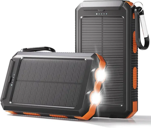 Vista 11 de Cargador solar de 20000 mAh, cargador portátil con 4 cables integrados y entrada USB-C, linternas de emergencia duales, batería impermeable