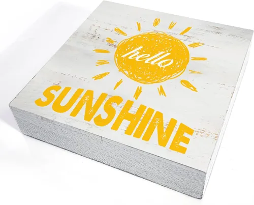 Vista 3 de Letrero de madera con texto en inglés "Farmhouse Hello Sunshine", decoración del hogar, caja de madera rústica de primavera, placa de bloque