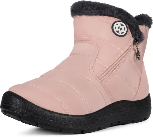 Vista 14 de Eagsouni Botas de nieve para mujer, botines de invierno para mujer, con forro de piel cálida, botines gruesos con cremallera, zapatos planos