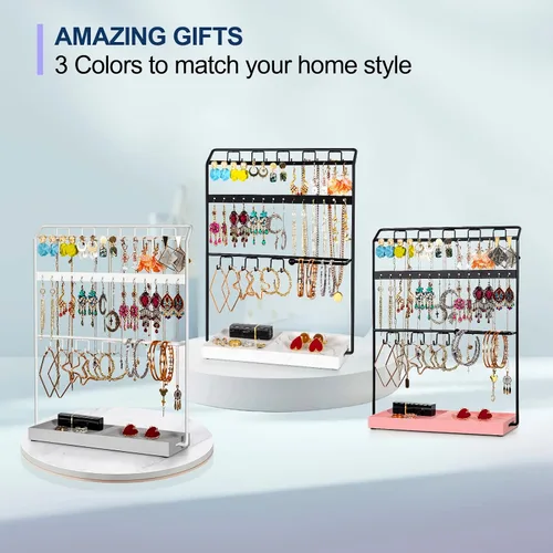 Vista 6 de LKKL Organizador de joyas con bandeja de resina, soporte para collar y organizador de aretes, soporte de joyería para aretes, collares, pulseras