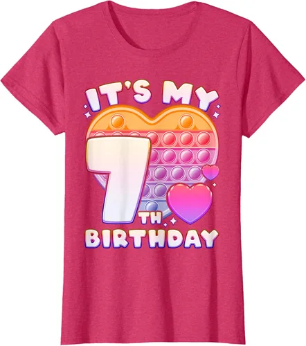 Vista 6 de Pop-it Birthday Girl 7 años de edad, Push it Pop Fidget Bubble Camiseta, Negro