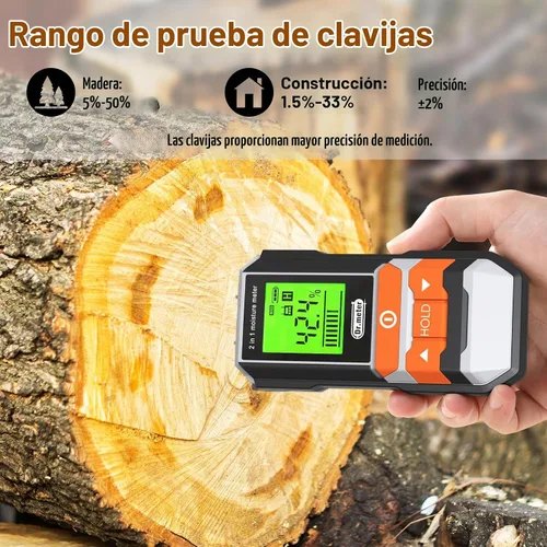 Vista 2 de Dr.meter Medidor de Humedad de Madera, 2 en 1 Probador de Humedad con y sin Punta, Sensor Digital de Humedad para Madera, Leña, Yeso, Papel, Piso