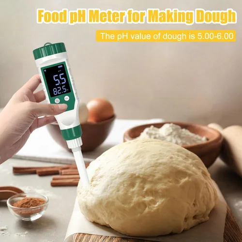 Vista 5 de Medidor digital de pH para alimentos, probador de pH de alimentos con sonda de pH de alta precisión para masa madre y pan, medidor de pH