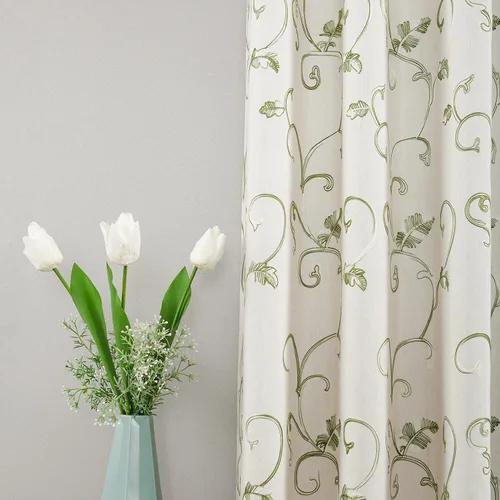 Vista 21 de VOGOL - Cortinas de 2 paneles con ramas bordadas de lino sintético con ojales, cortinas para dormitorio/sala de estar, paneles de tratamiento