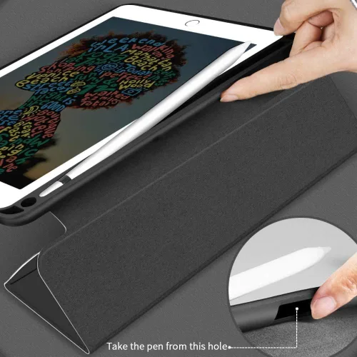 Vista 5 de Aoub Funda para iPad de 9ª/8ª/7ª generación de 10.2 pulgadas, apagado automático/activación delgada, ligera, triple soporte, funda trasera de TPU