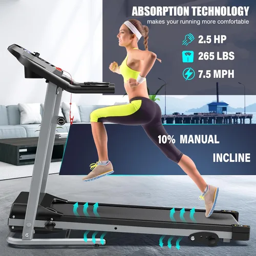 Vista 2 de FYC Compact Folding Treadmill for Home - 2.5HP Quiet Brushless Motor, 3-Level Incline, 7.5 MPH, Shock Absorption, Space-Saving Design for Running