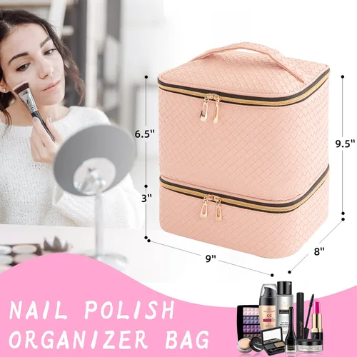 Vista 3 de Bolsa organizadora de esmalte de uñas, bolsa de viaje para esmalte de uñas, organizador de suministros de manicura con capacidad para 30 botellas
