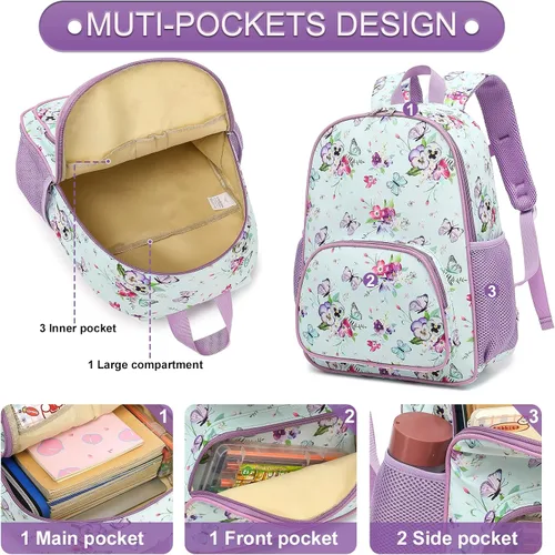 Vista 4 de Mochila escolar para niños y niñas, mochila escolar para preescolar y jardín de infantes, bolsas de guardería, púrpura, ((Butterfly-Purple)