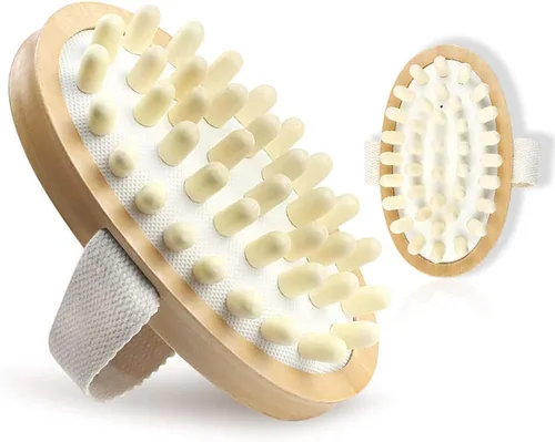 Vista 4 de Cepillo corporal de masaje de madera natural para celulitis y mejora la circulación sanguínea linfática, cepillo seco para quitar la piel muerta