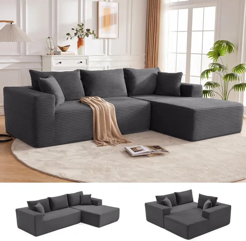 Vista 24 de Mangodan - Sofá seccional en forma de nube, sofá sin huesos para sala de estar, sofá seccional modular con asiento profundo, cómodo sofá de felpa