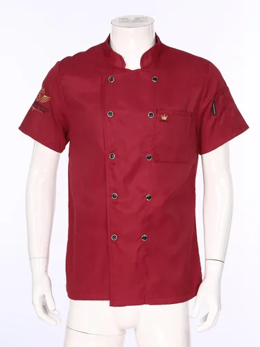 Vista 3 de Chaqueta de chef para hombre, camisa de chef de manga cortalarga, uniforme de chef de cocina, uniformes de trabajo, ajuste holgado, Redh.