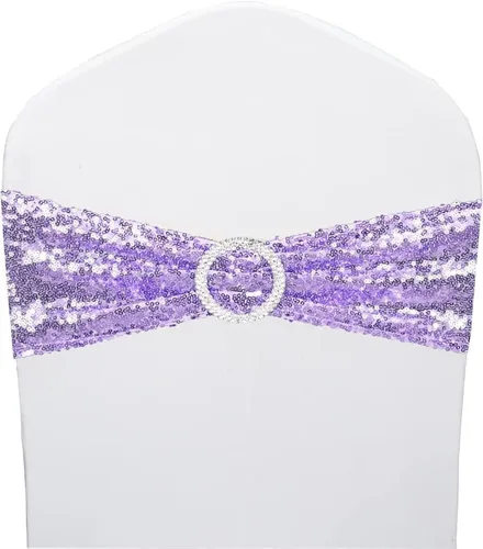 Vista 25 de Bandas para Sillas con Lentejuelas Elásticas Lazos de Spandex Poliéster para Fiestas Hotel Bodas Banquetes Decoración - 6 Piezas Aqua