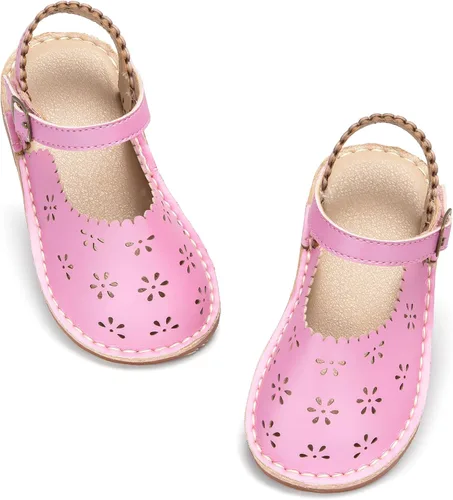Vista 38 de Sandalias de verano para niñas con puntera abierta, sandalias planas de princesa con suela cómoda D742 Oro