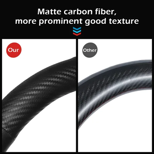 Vista 4 de Funda de volante de fibra de carbono para automóvil, cuero deportivo, antideslizante, universal, volante de 15 pulgadas