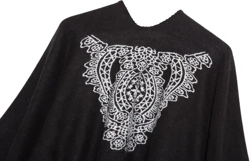 Vista 4 de Chal estilo poncho con frente abierto con patrón vintage, capa para mujer